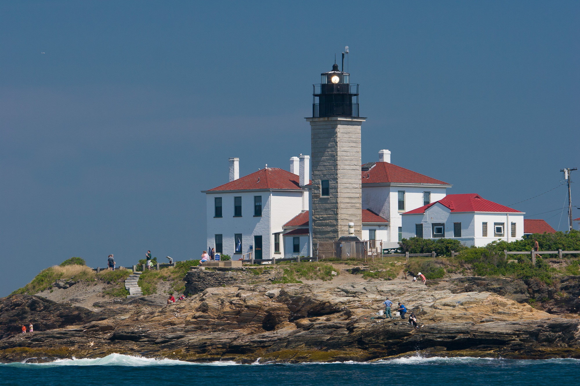 Beavertail Lighthouse and shoreline at the former Fort Burnside site